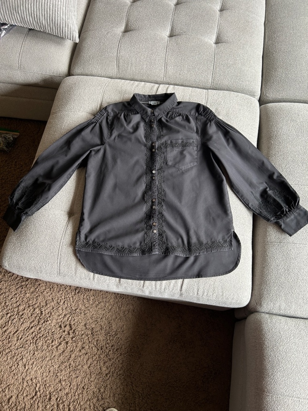 Sundance Black Button-Front Top with Lace Trim